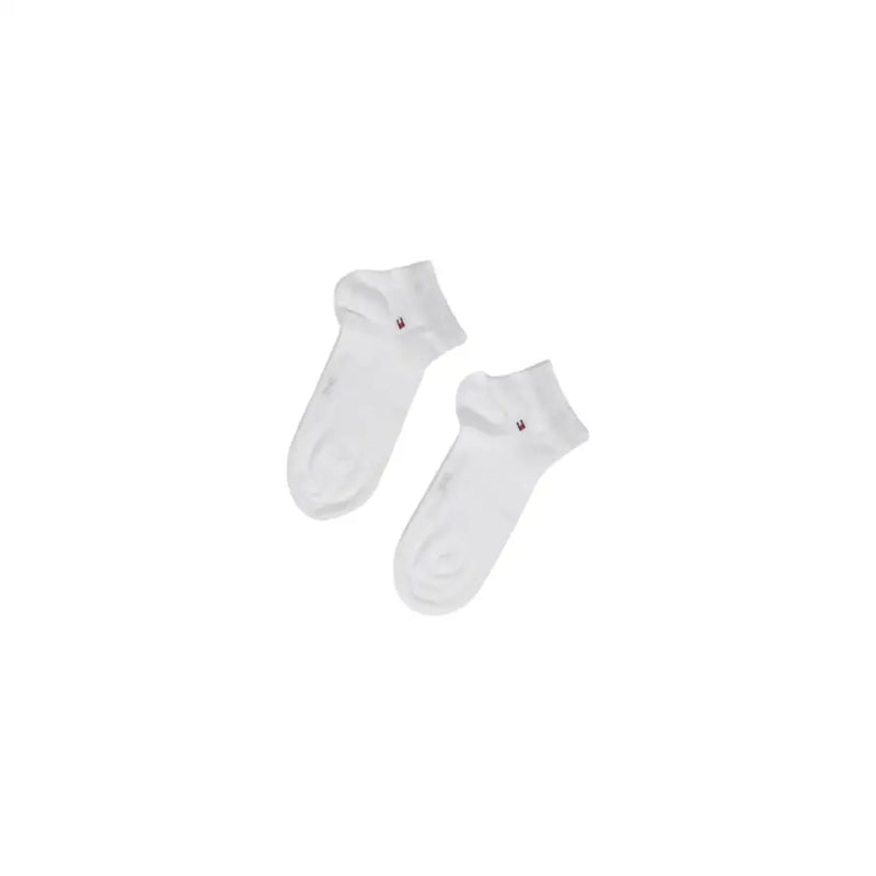 Tommy Hilfiger Chaussettes blanches pour homme, style chaussettes basses, avec petit logo rouge sur le côté, pour un confort optimal au quotidien.