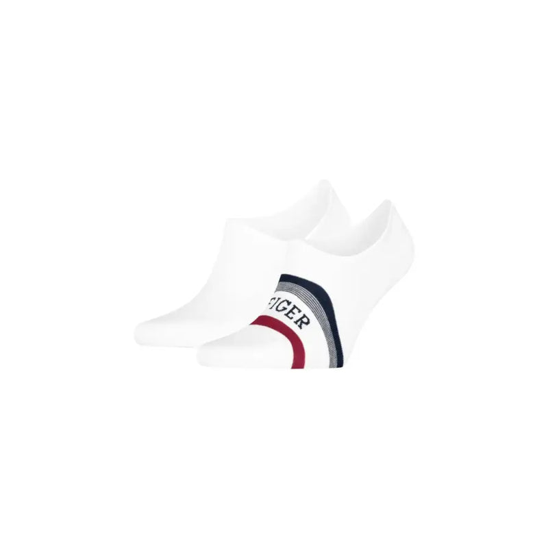 Chaussettes blanches à la cheville avec le logo Tommy rayé bleu marine et rouge de la marque Tommy Hilfiger collection de sous-vêtements pour hommes