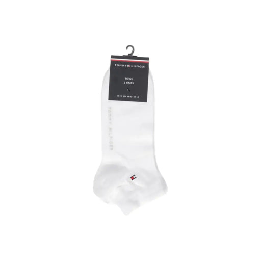 Chaussettes blanches pour hommes Tommy Hilfiger avec un logo discret rouge et bleu sur le pied pour un usage quotidien