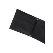 Tommy Hilfiger Portefeuille homme en cuir noir avec surpiqûres rayées rouges, blanches et bleues sur les bords