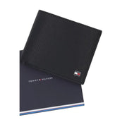 Tommy Hilfiger Portefeuille homme en cuir noir texturé avec un motif à rayures discrètes et un logo dans le coin inférieur droit