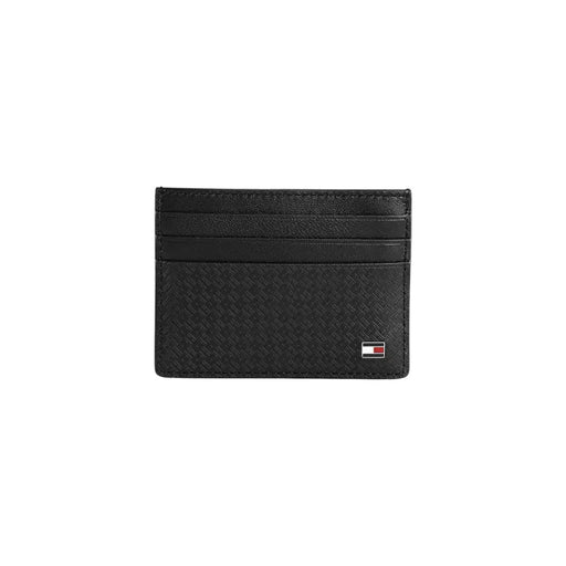 cuir noir texturé Tommy Hilfiger Portefeuille homme avec porte-cartes, motif tissé discret et logo de la marque.