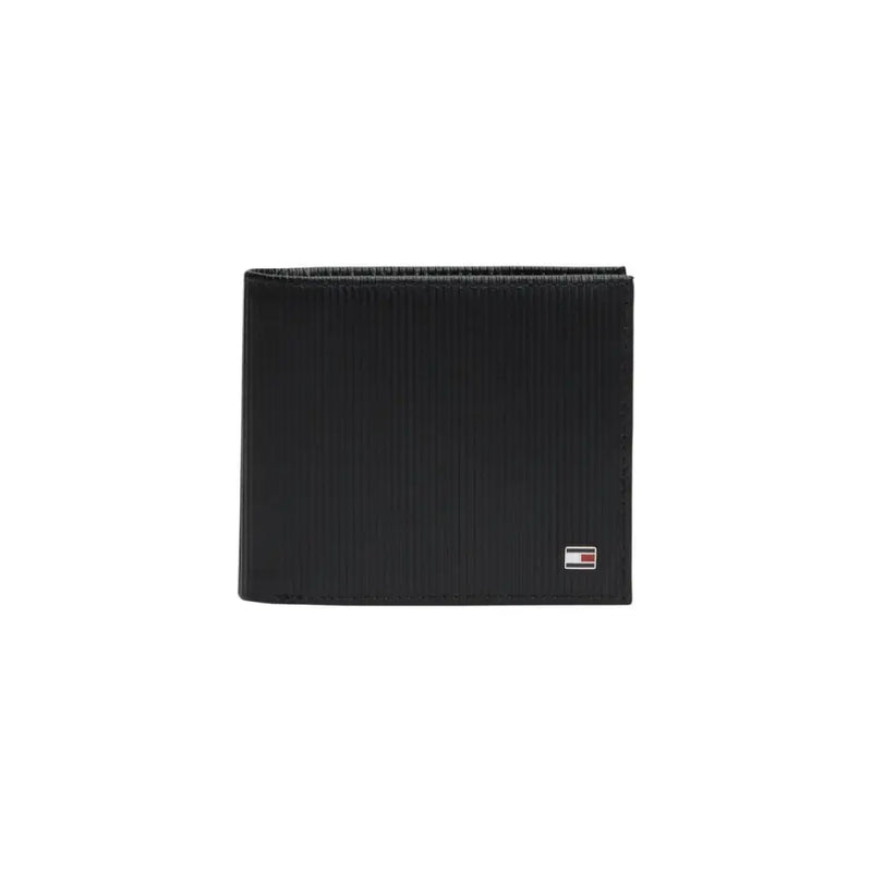 Texture noire Tommy Hilfiger Portefeuille homme en cuir véritable avec petit logo dans le coin inférieur droit