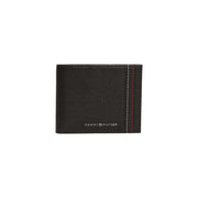 Tommy Hilfiger portefeuille pour homme en cuir noir texturé avec surpiqûres blanches et rouges et Tommy Hilfiger logo