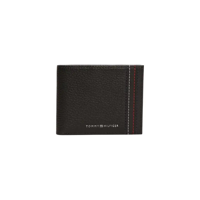 Tommy Hilfiger portefeuille pour homme en cuir noir texturé avec surpiqûres blanches et rouges et Tommy Hilfiger logo