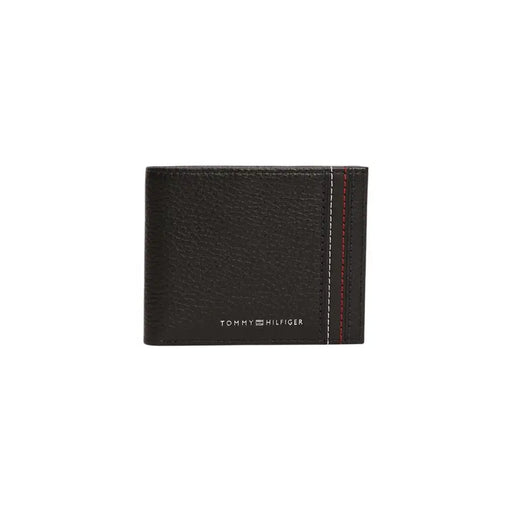 Tommy Hilfiger portefeuille pour homme en cuir noir texturé avec surpiqûres blanches et rouges et Tommy Hilfiger logo