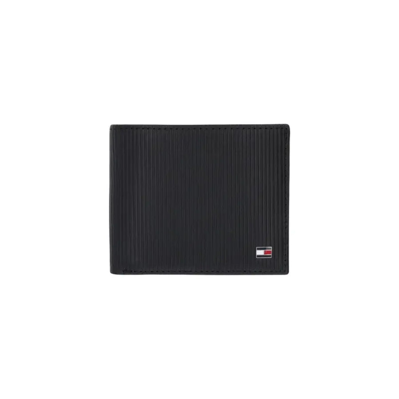Tommy Hilfiger Portefeuille homme en cuir noir texturé avec petit Tommy Hilfiger logo du drapeau dans le coin inférieur droit