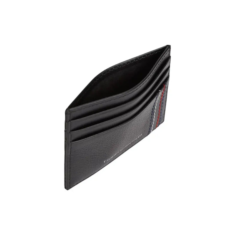 Tommy Hilfiger Portefeuille homme en cuir noir avec porte-cartes et surpiqûres rouges et blanches sur le bord