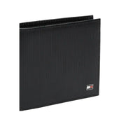 Tommy Hilfiger Portefeuille homme en cuir noir texturé à grain vertical et logo brodé dans le coin inférieur droit