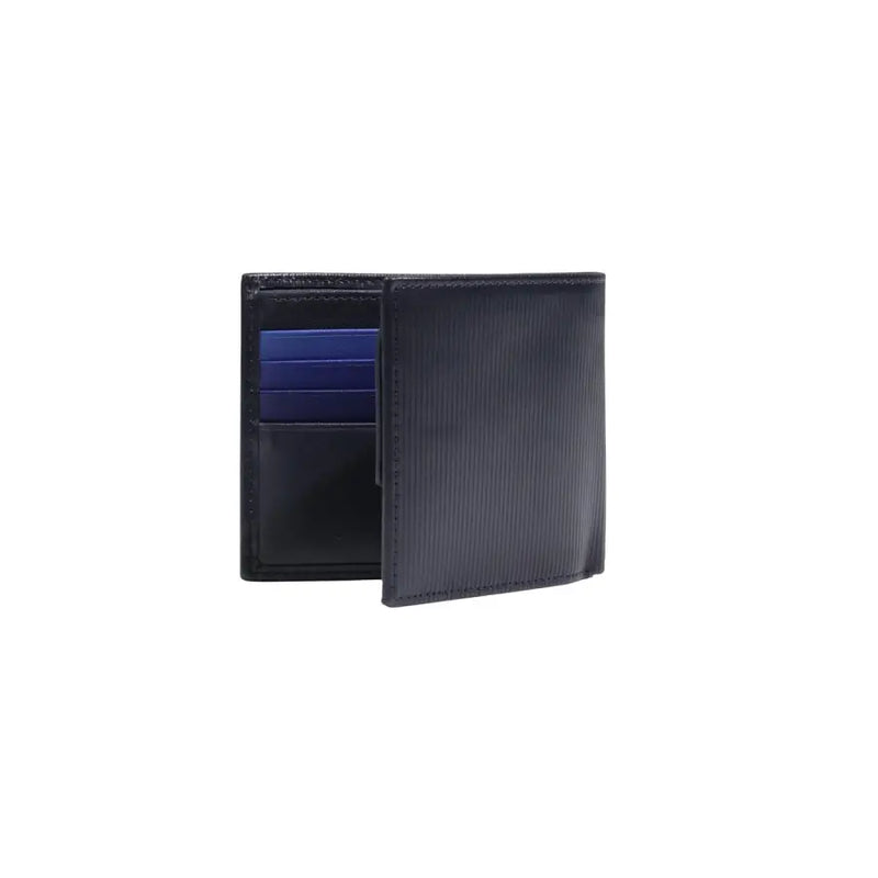 Tommy Hilfiger Portefeuille homme en cuir noir texturé, à deux volets, avec emplacements pour cartes bleus pour un rangement organisé.
