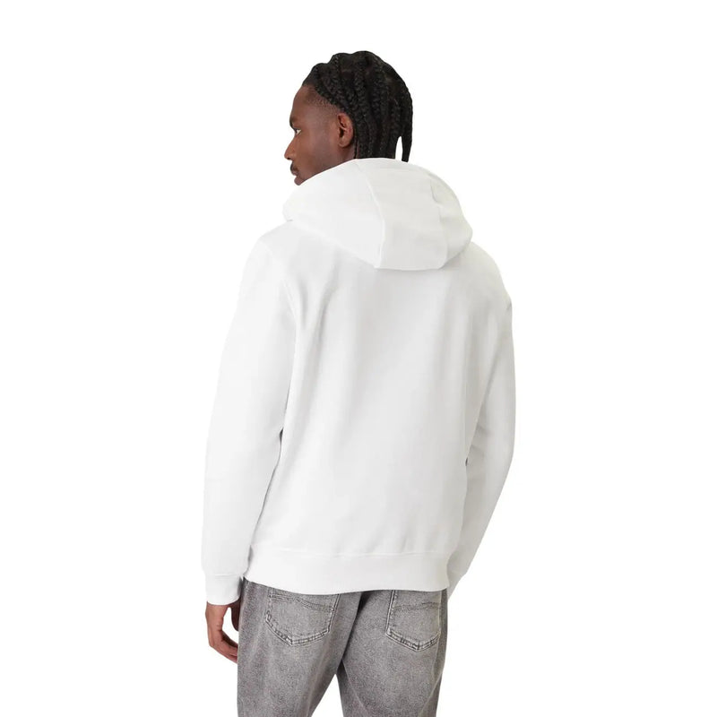Tommy Hilfiger Sweat-shirt blanc en coton pour homme, coupe décontractée, capuche et poignets côtelés.