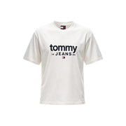 Tommy Hilfiger T-shirt homme blanc en coton bio avec logo Tommy 19 Jeans 85 et drapeau noir sur le devant