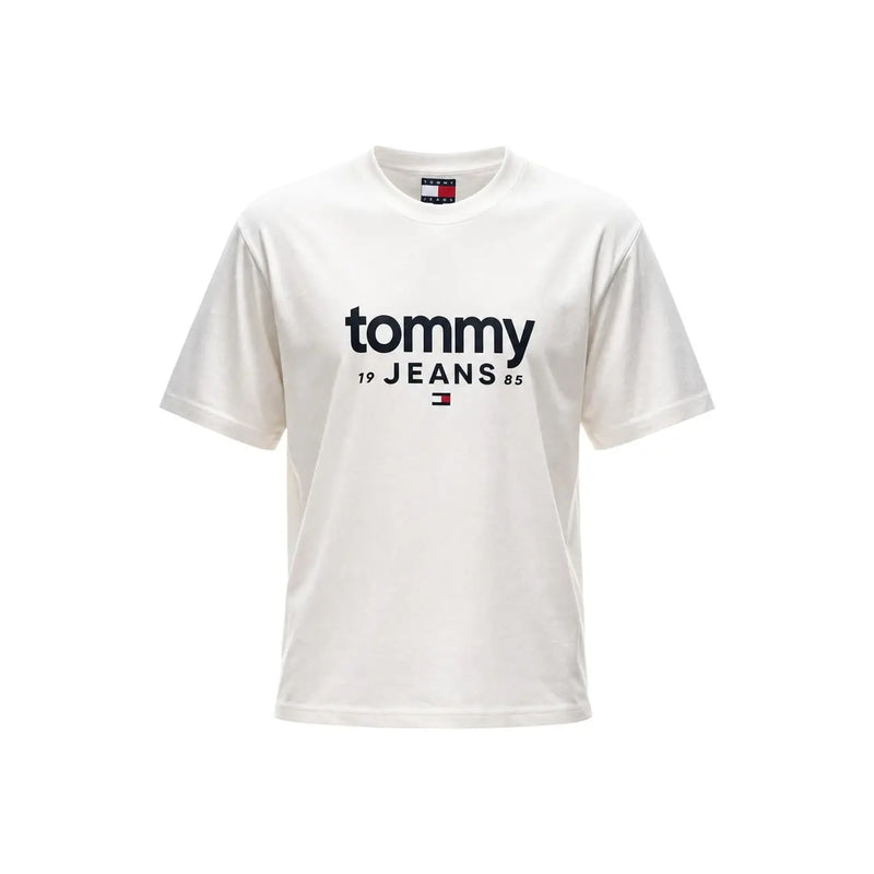 Tommy Hilfiger T-shirt homme blanc en coton bio avec logo Tommy 19 Jeans 85 et drapeau noir sur le devant