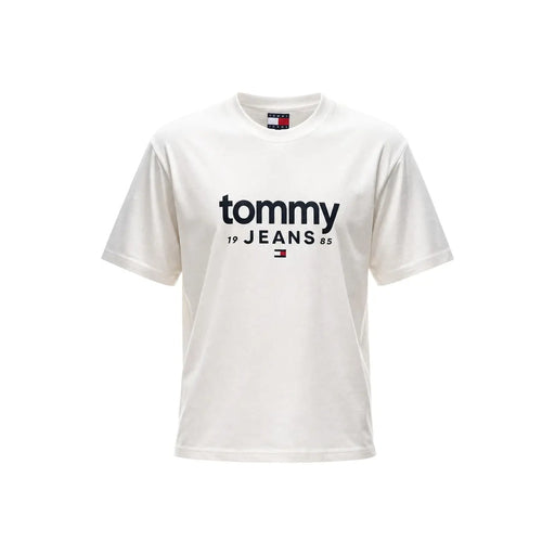 Tommy Hilfiger T-shirt homme blanc en coton bio avec logo Tommy 19 Jeans 85 et drapeau noir sur le devant