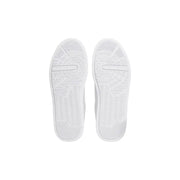 Baskets Tommy Hilfiger pour homme en cuir blanc à semelles en caoutchouc blanc texturées circulaires et lignes géométriques discrètes.