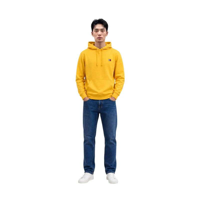 Tommy Hilfiger Sweat à capuche jaune en coton biologique pour homme, avec un petit logo sur la poitrine, idéal pour une tenue décontractée.