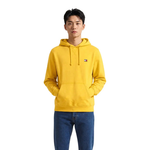 Tommy Hilfiger Sweat à capuche jaune pour homme en coton biologique avec un petit logo drapeau sur la poitrine