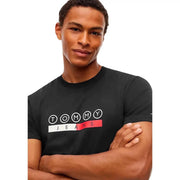 Tommy Hilfiger T-shirt noir en coton pour homme avec logo blanc et rouge en gras sur la poitrine