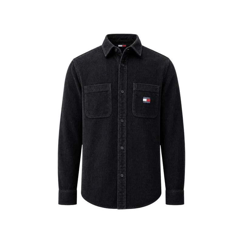 Tommy Hilfiger Chemise homme en velours côtelé noir en coton biologique, avec deux poches poitrine et écusson logo Tommy Jeans