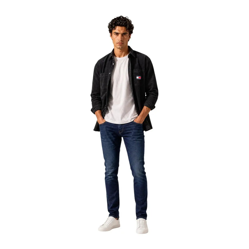 Veste en jean noir avec petite Tommy Hilfiger Écusson logo sur la poitrine gauche en coton biologique pour hommes