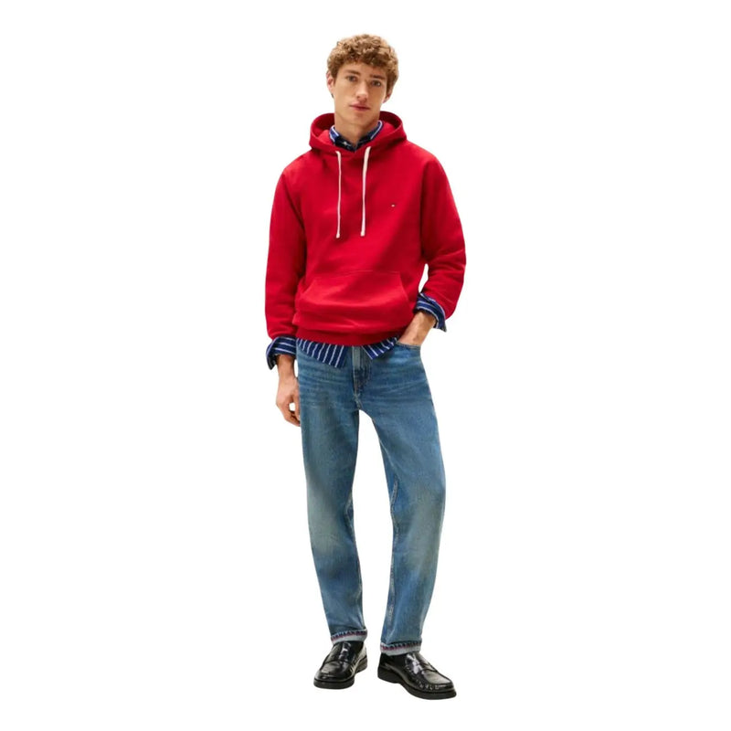 Tommy Hilfiger Sweat-shirt à capuche rouge en coton pour homme, avec cordons de serrage blancs et petit logo sur la poitrine