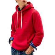 Tommy Hilfiger Sweat-shirt à capuche rouge en coton pour homme, avec cordons de serrage blancs et petit logo sur la poitrine