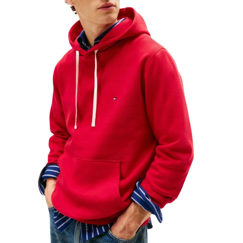 Tommy Hilfiger Sweat-shirt à capuche rouge en coton pour homme, avec cordons de serrage blancs et petit logo sur la poitrine