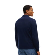 Tommy Hilfiger Polo homme à manches longues en coton biologique bleu marine, col et poignets côtelés, vue de face