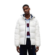 Tommy Hilfiger Doudoune essentielle pour homme, blanche, matelassée avec fermeture éclair noire, vue de face