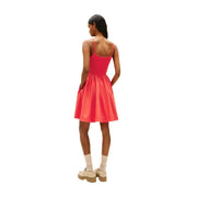 Tommy Hilfiger coral sleeveless a-line dress with thin straps made from organic cotton featuring a square neckline