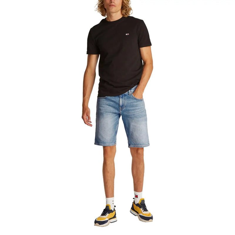 Tommy Hilfiger t-shirt pour homme, noir avec petit logo sur la poitrine, vue de face