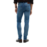 Tommy Hilfiger Jean slim Bleecker pour homme en denim bleu avec empiècement en cuir marron, vue de face