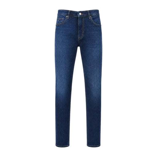 Tommy Hilfiger Jean slim pour homme en denim bleu foncé, coupe droite et délavage discret aux cuisses, vue de face