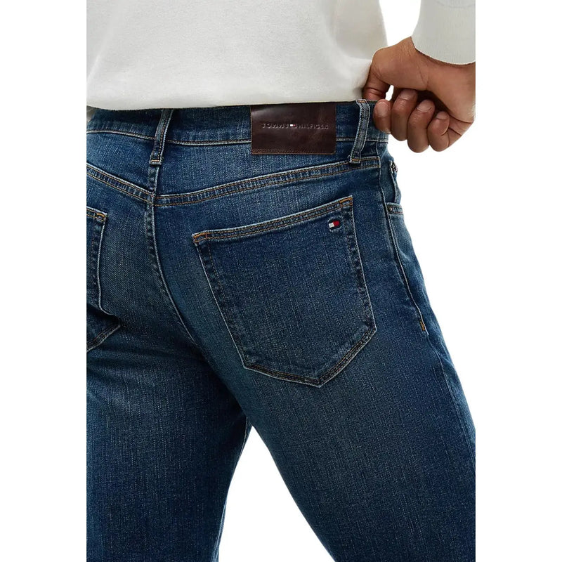 Tommy Hilfiger Jean slim pour homme en denim bleu foncé, cinq poches et logo brodé au dos