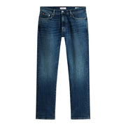 Tommy Hilfiger Jean slim pour homme en denim bleu foncé, coupe droite et délavage subtil, vue de face