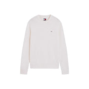 Tommy Hilfiger Pull slim pour homme couleur crème avec logos discrets sur la poitrine et l'encolure, vue de face