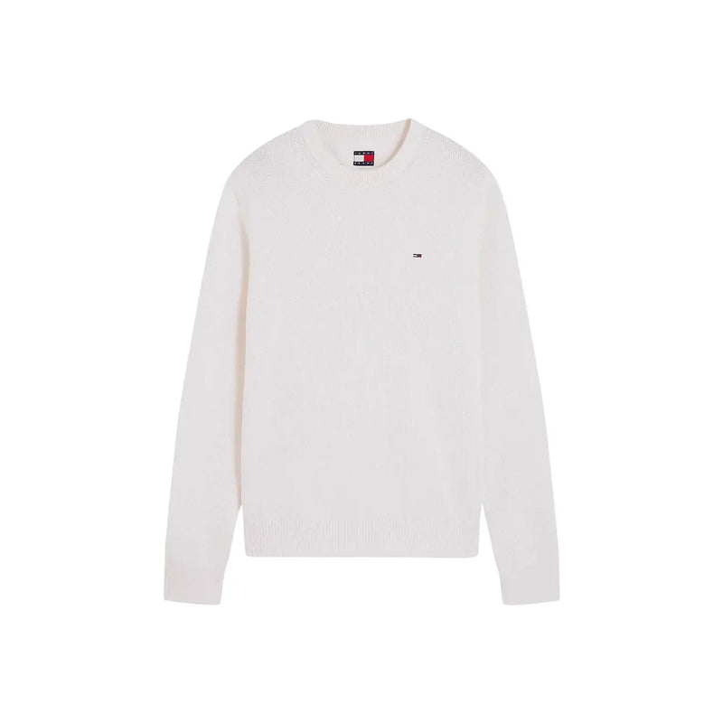 Tommy Hilfiger Pull slim pour homme couleur crème avec logos discrets sur la poitrine et l'encolure, vue de face