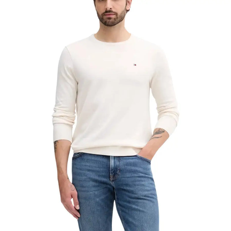 Tommy hilfiger men’s cream long-sleeve crewneck sweater.