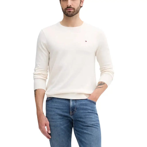 Tommy hilfiger men’s cream long-sleeve crewneck sweater.