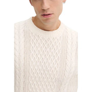 Tommy Hilfiger cream-colored cable-knit sweater with ribbed crew neckline and diamond pattern in organic cotton