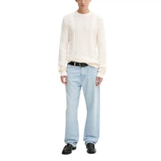 Tommy Hilfiger white organic cotton round neck sweater in cream color with cable knit textured intricate pattern