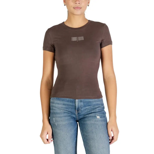 Tommy Hilfiger chemise marron à manches courtes t-shirt avec logo brodé