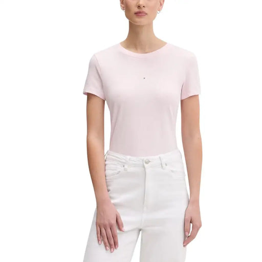 Rose tendre Tommy Hilfiger coton biologique à manches courtes t-shirt