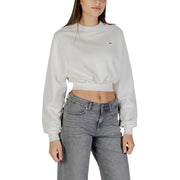 Tommy Hilfiger white organic cotton cropped sweatshirt with ribbed cuffs and embroidered logo on left chest