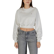Tommy Hilfiger white organic cotton cropped womens sweatshirt with long sleeves and ribbed hem