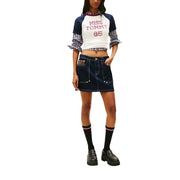 Tommy Hilfiger dark blue denim mini skirt with white stitching