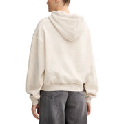Tommy Hilfiger womens beige organic cotton hooded sweatshirt with cream oversized fit and ribbed cuffs