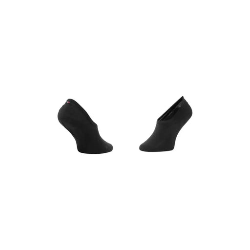 Tommy Hilfiger women black cotton no show socks with textured fabric and subtle branding on the heel back side view