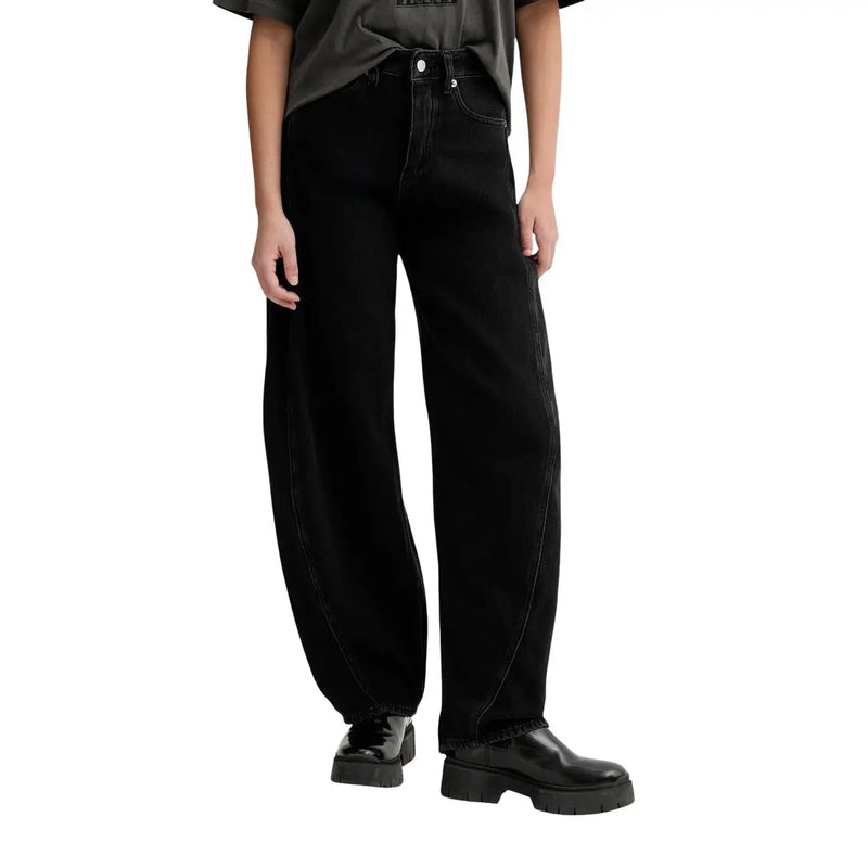 Tommy Hilfiger Jean noir à jambes larges et taille haute en coton biologique pour femme, avec de subtiles surpiqûres.