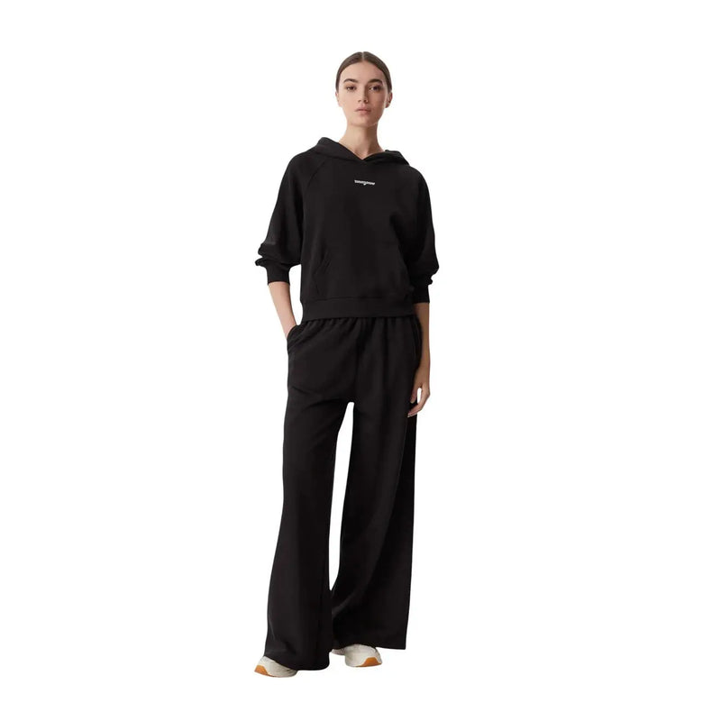 Tommy Hilfiger women black oversized hoodie and wide-leg pants in organic cotton with subtle white logo on chest